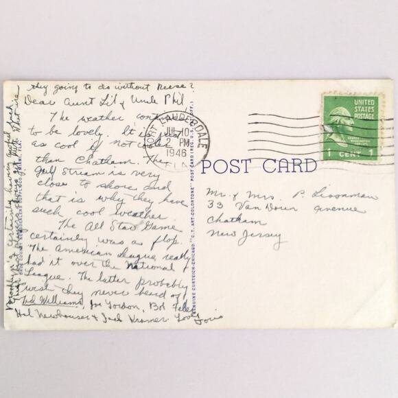 Vintage 1946 Linen Postcard Las Olas Boulevard, Fort Lauderdale Florida Palms - Picture 2 of 2